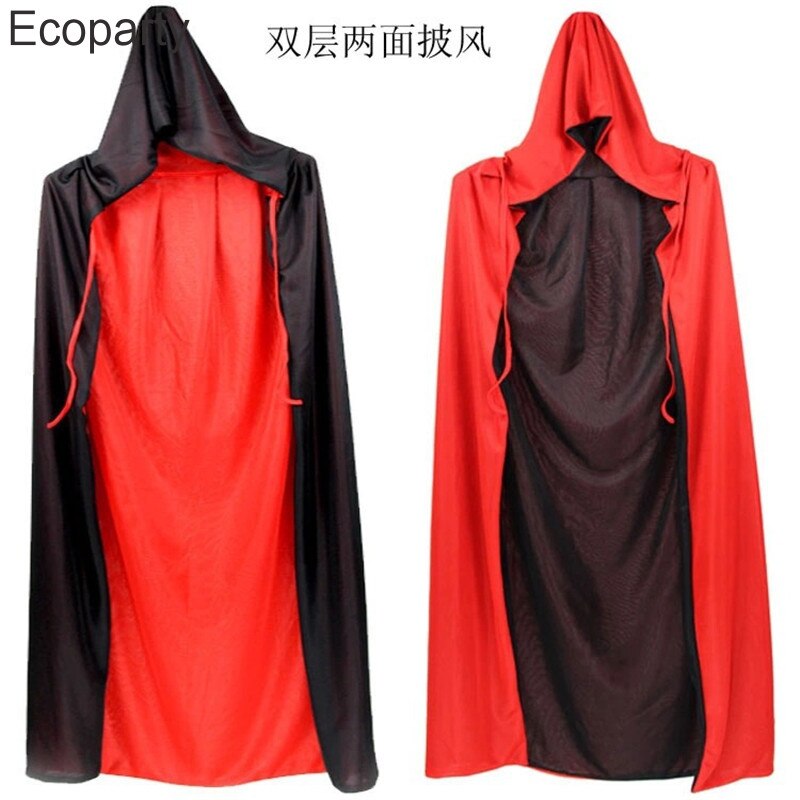 2023 Adult Child Halloween Costumes Red Black Wizard Vampire Cosplay Double Sided Hooded Cloak Dracula Devil Fancy Costumes Cape