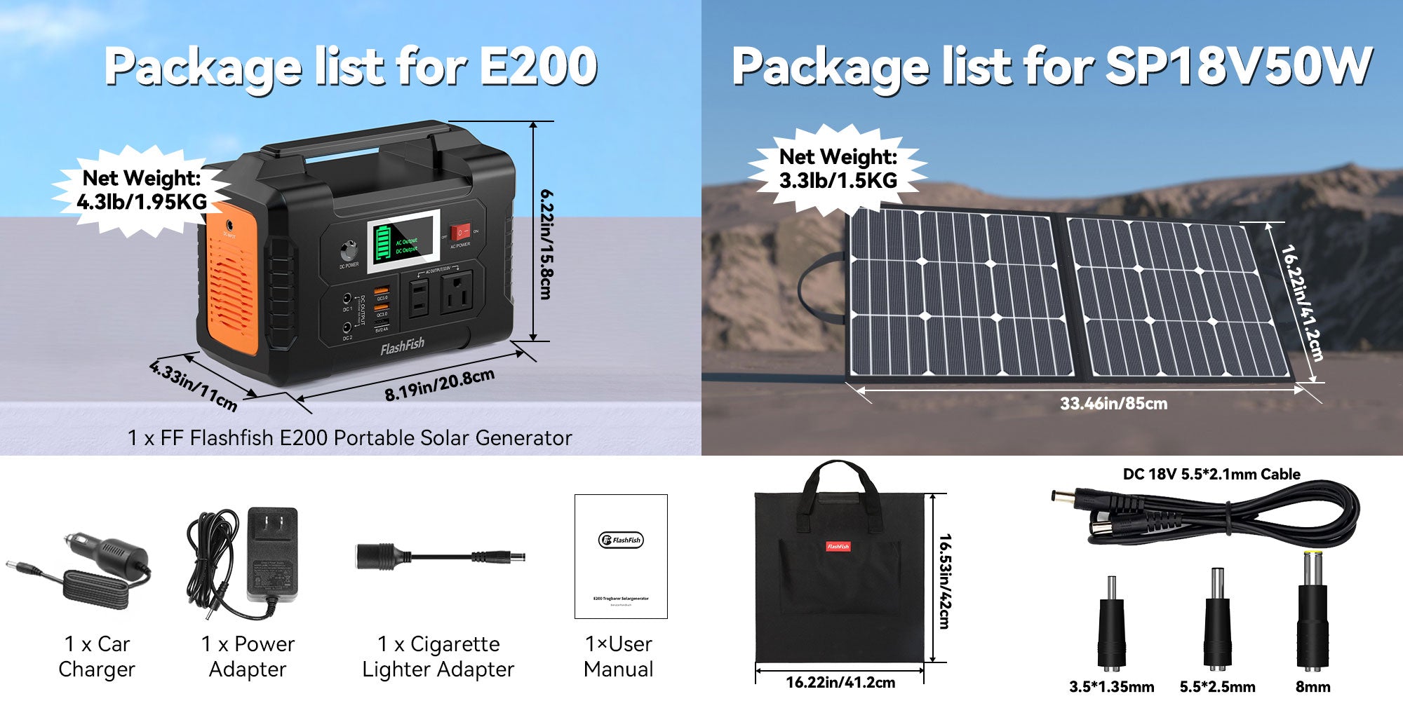 FF Flashfish E200 Rechargeable Portable Power Station 200W 151Wh Solar Generator with Solar Panel 50W Battery Complete Kit Set