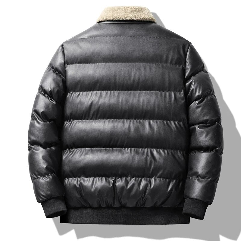 Winter Warm Leather Down Parkas Men Padded Casual Jacket Windproof Waterproof Overcoat Coat Male Outdoor Bomber Windbreaker 5XL
