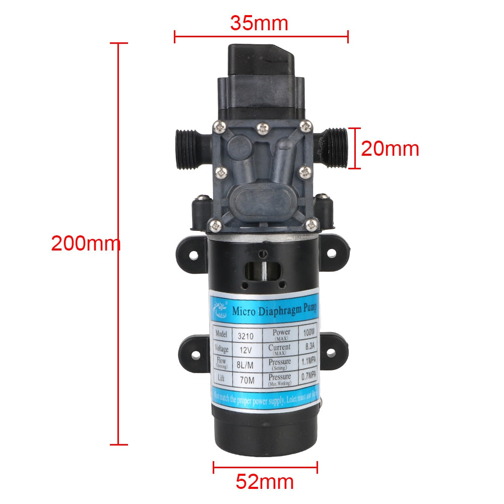 Diaphragm Self Priming Pump DC 12V 100W 8L/min Water Spray Car Wash Micro High Pressure Agricultural Electric Water Pump