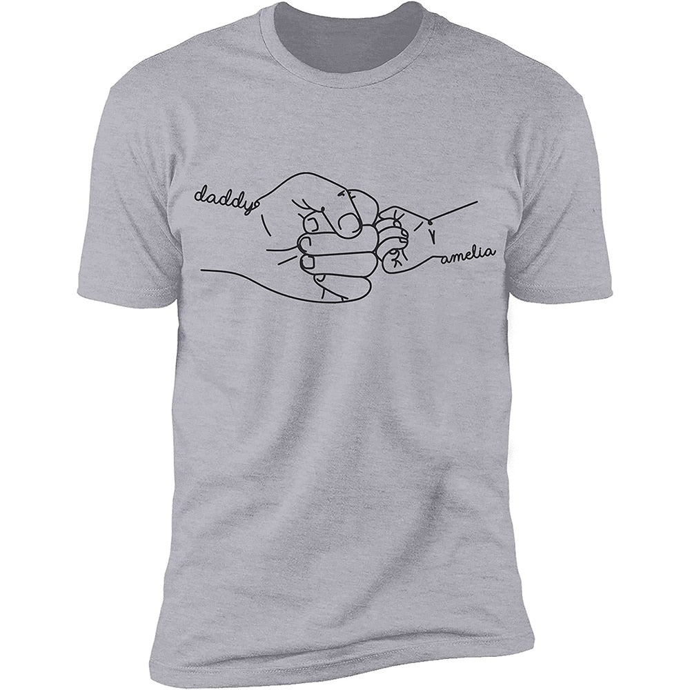 Hand Drawn Daddy Child Fist Bump Fathers Day Shirt Custom Dad Shirt Personalized Tshirt Grandpa Graphic Funny Cute T-Shirt