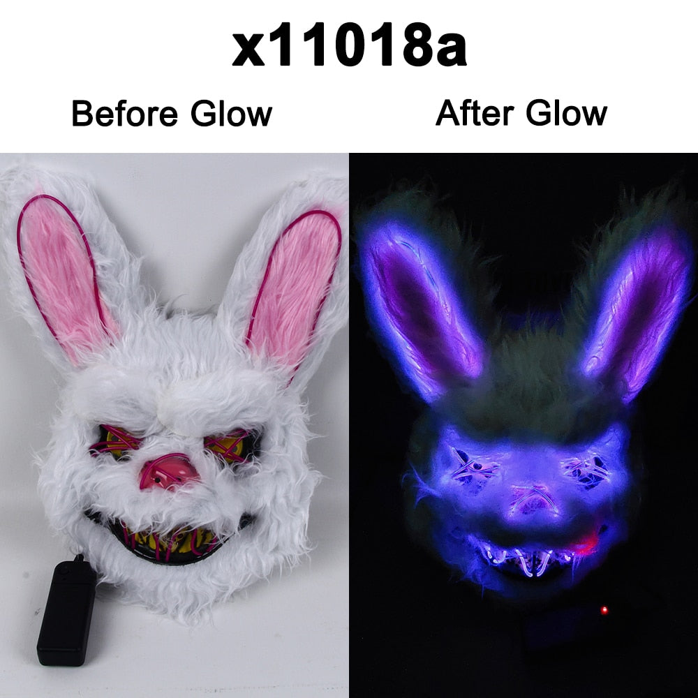 Hot Carnival EL Wire Bunny Mask Masquerade LED Rabbit Mask Glowing Halloween Party Mask For Birthday Wedding Party Cosplay Props