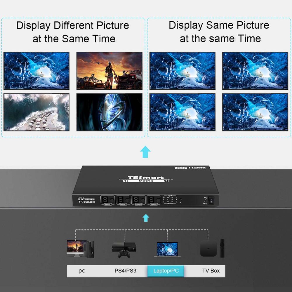 Tesmart matrix4x4 latest update 4K @ 30Hz power supply 4 v 4 V output supports PCM, Dolby AC3, dts5.1, dts7.1 and DTS