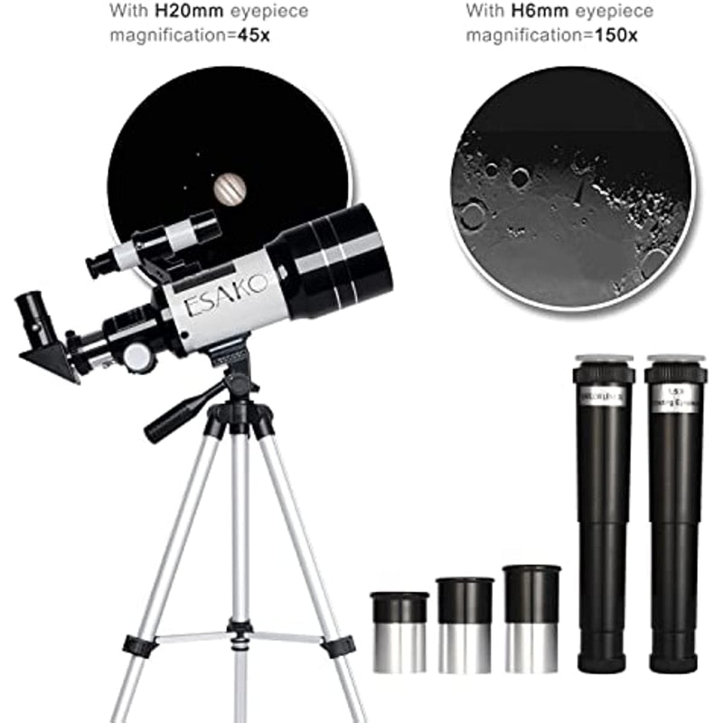 ESAKO Telescope for Kids,70mm Aperture Portable Telescopes with 3 Eyepieces, Height Adjustable Tripod &amp; Phone Adapter