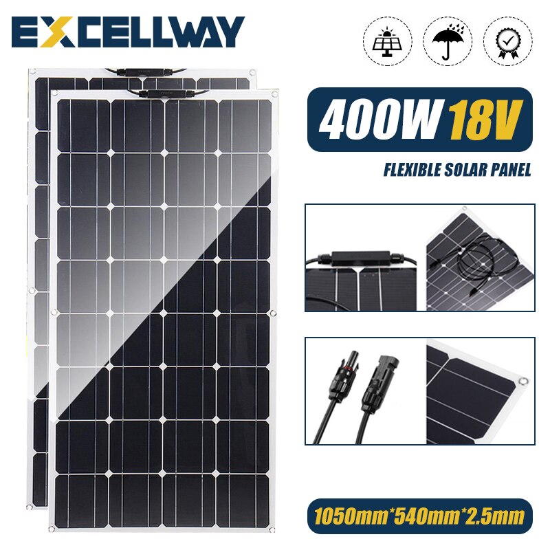 EXCELLWAY  200W/400W 18V Flexible Solar Panel Bendable Waterproof Monocrystalline Best Solar Panel For RV Boat Power Bank