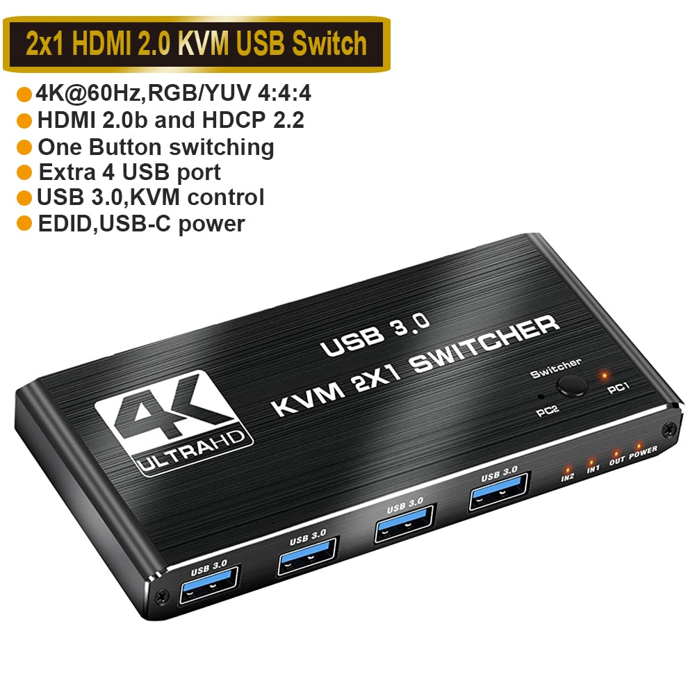 Navceker HDMI 2.1 KVM Switch 4K 120Hz HDMI USB 3.0 KVM Switch USB 8K 60Hz 1080@240Hz USB KVM Switcher HDMI with USB 3.0 port PC