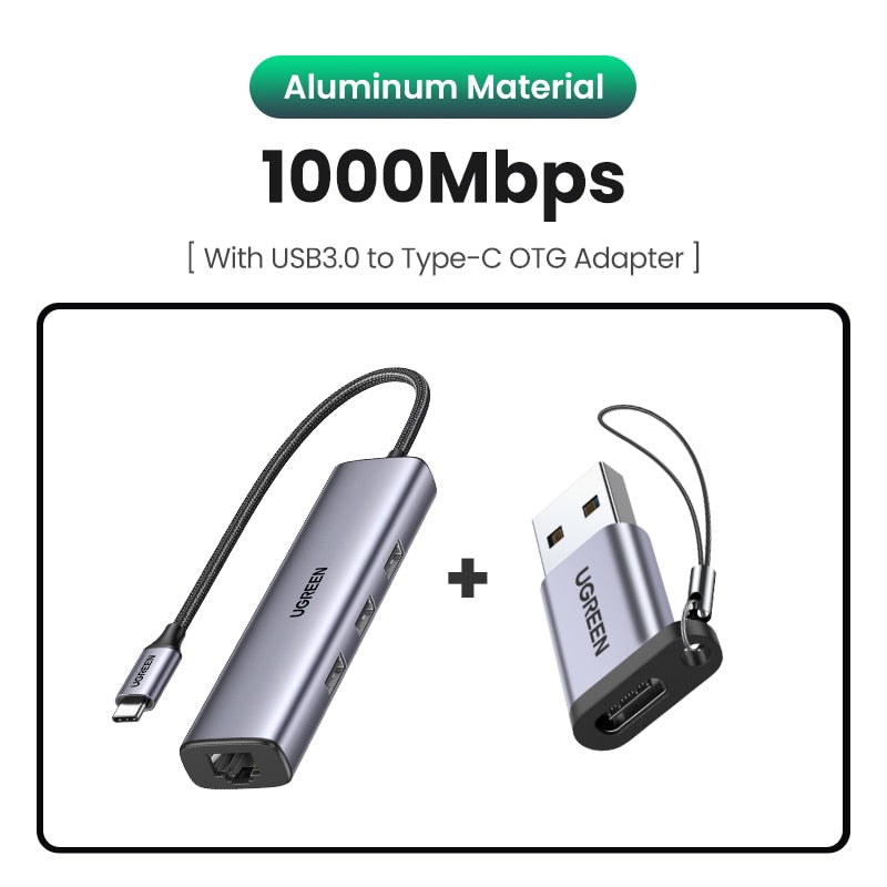 UGREEN USB Ethernet Adapter 1000/100Mbps USB3.0 HUB RJ45 Lan for Laptop PC Xiaomi Mi Box Macbook Windows USB-C HUB Network Card