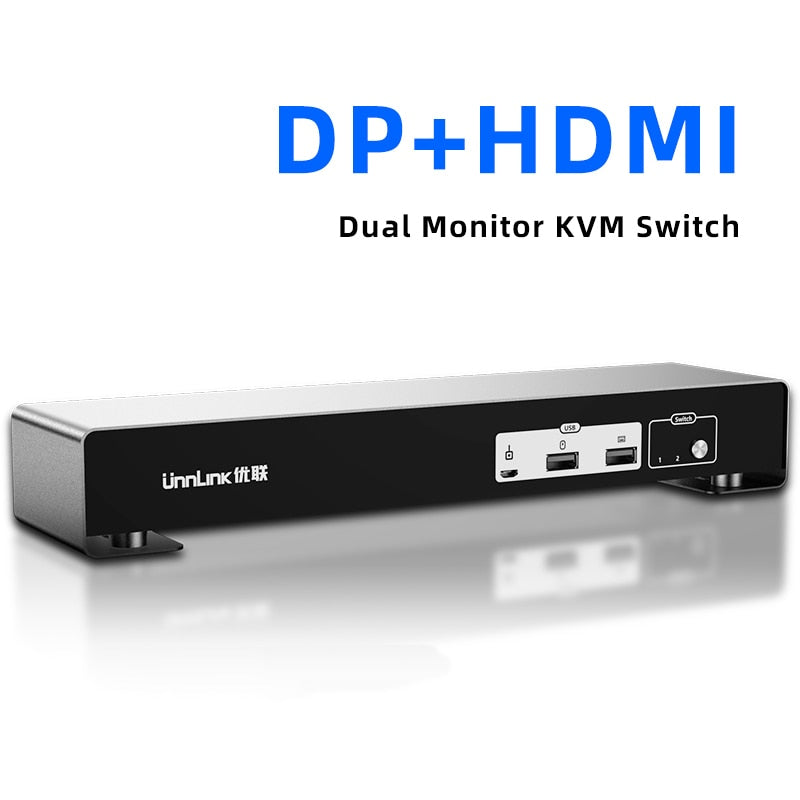 Unnlink 4K HDMI+DP Dual Monitor KVM Switch 2x2 Sharing 4 USB For Mouse Keyboard Printer Udisk