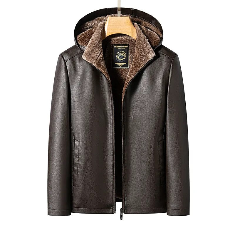 YN-2367 Autumn And Winter Models Of Men's Leather Jacket Thick Section Of Fur One Padded Sheepskin Youth Fashion Collar With Cap