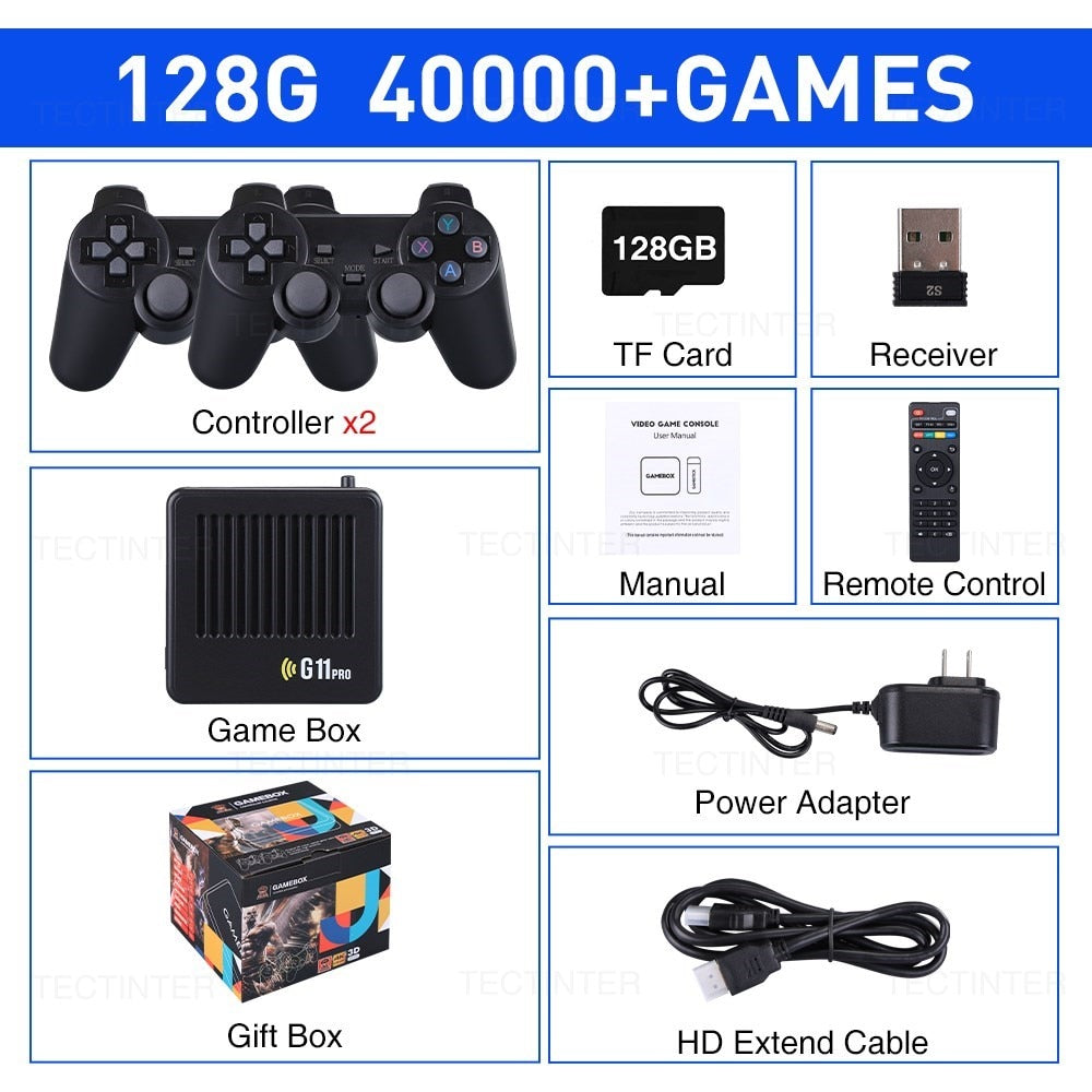 G11 Pro Game Box 4K HD TV Game Stick Video Game Console 128G Built in 40000+ Retro Games 2.4G Wireless Gamepad For PS1/GBA/FC
