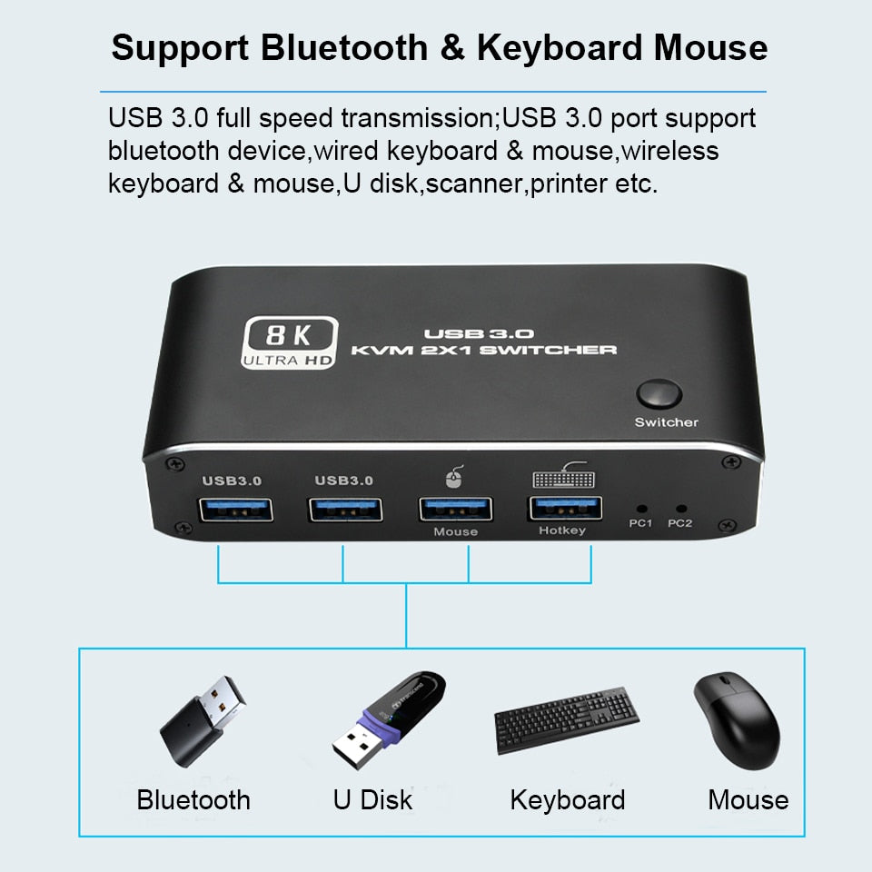 Navceker HDMI 2.1 KVM Switch 4K 120Hz HDMI USB 3.0 KVM Switch USB 8K 60Hz 1080@240Hz USB KVM Switcher HDMI with USB 3.0 port PC