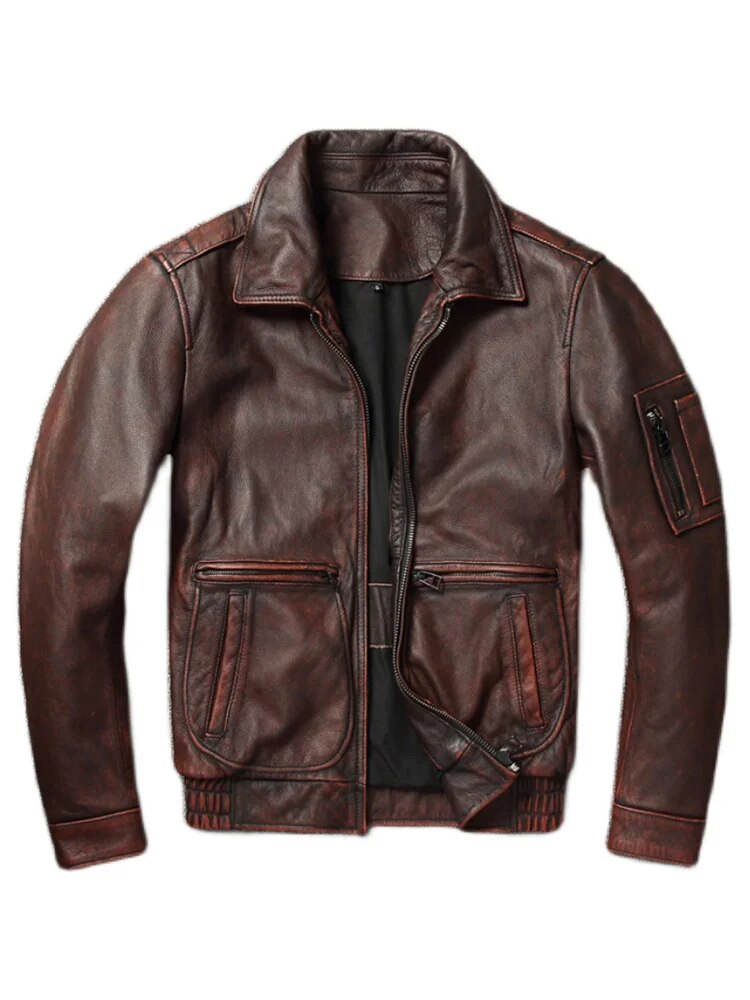 New genuine Leather jacket Vintage Brown Cowhide Coat Men Military Pilot Jackets Air Force Flight Clothes Size S-5XL