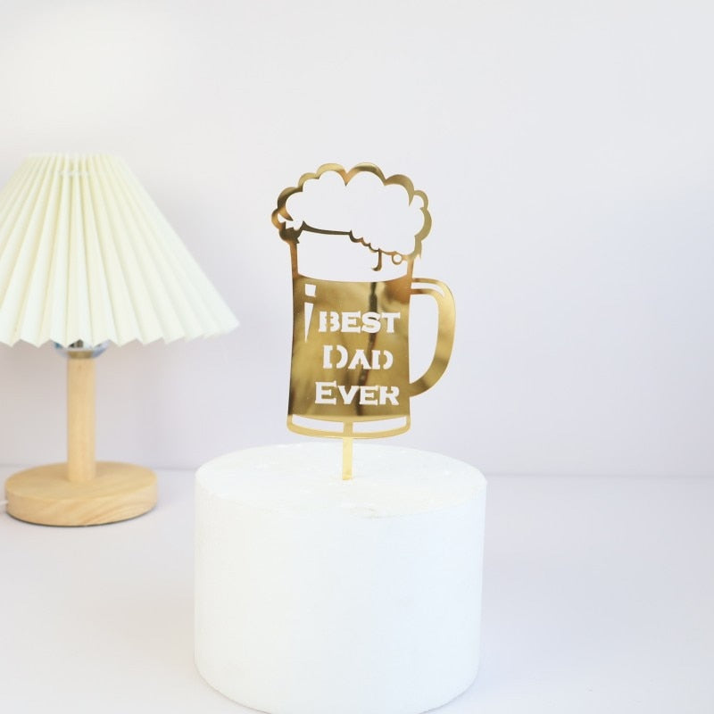 Gold BEST Dad Father&#39;s Day Party Cake Toppers Black Acrylic Daddy Birthday Cake Topper for Father Birthday Party Cake Decoration