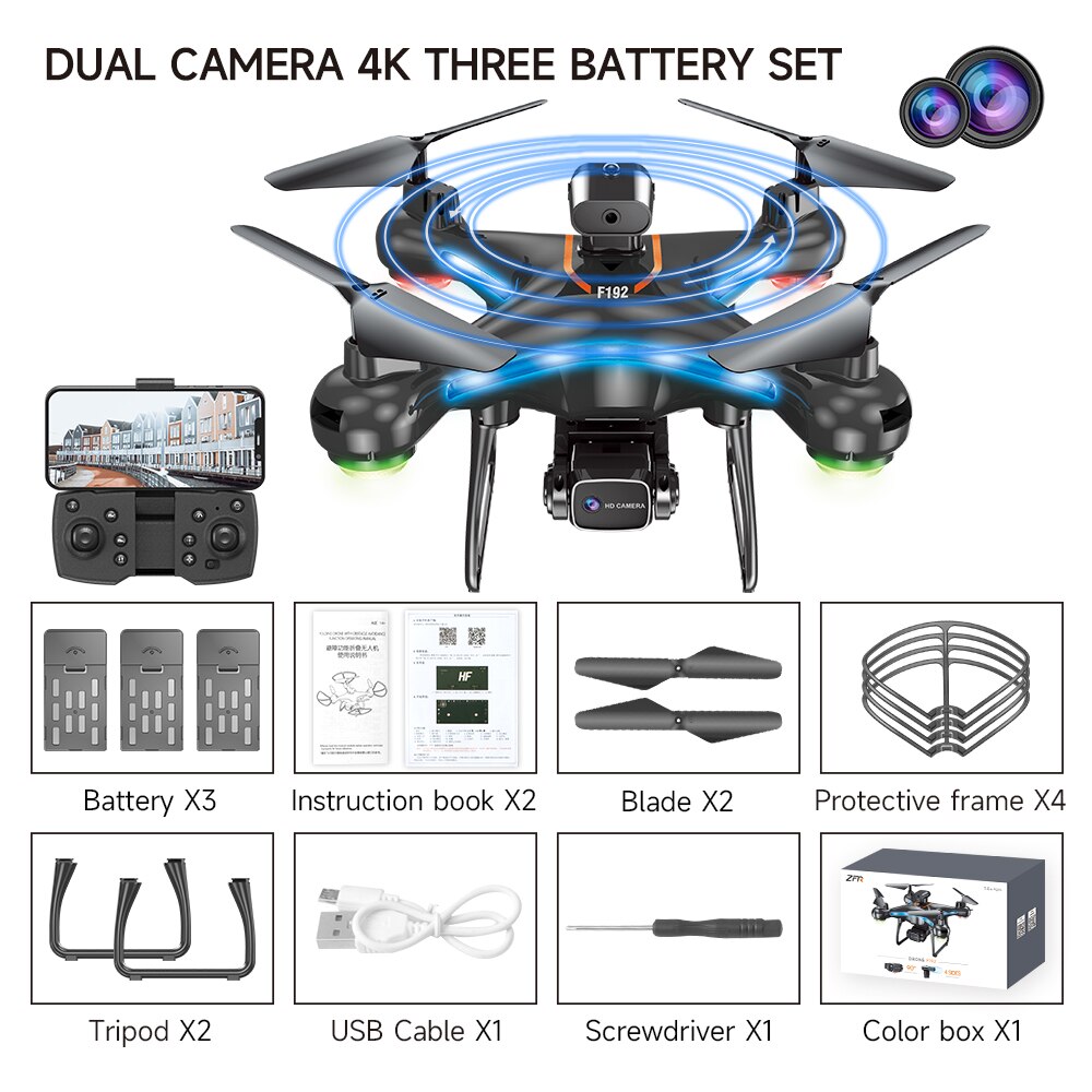 F192 RC Drone 4K Professional Dual Camera Obstacle Avoidance Optical Flow Positioning 143g Foldable Quadcopter Helicopter Gifts