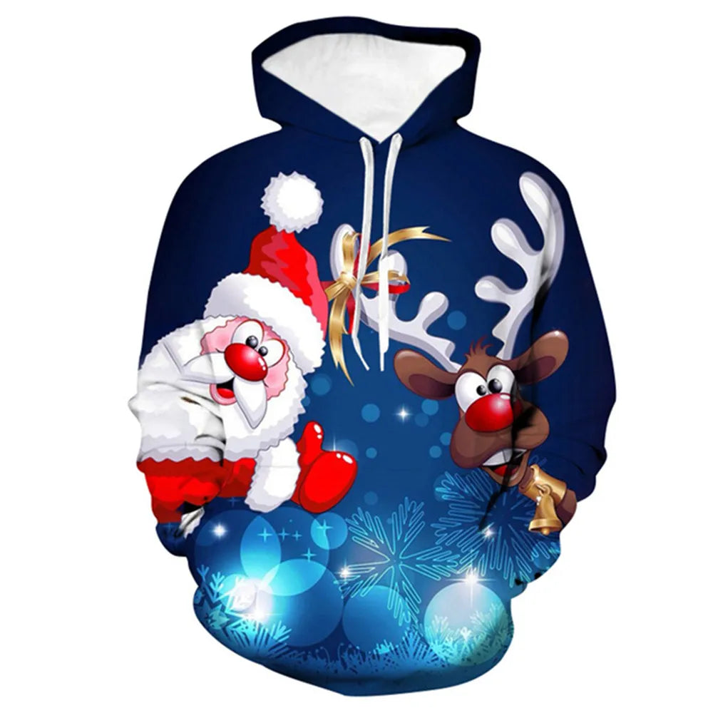 2024 Christmas tree Xmas Santa Snowman Claus Hoodie Men Autumn Winter 3D Print Pullover Sweatshirt