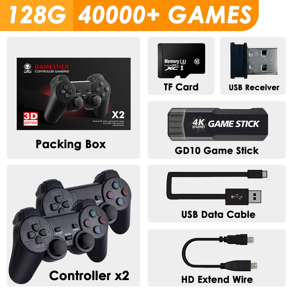 GD10 Retro TV Game Console 4K 60fps HD HDMI Output Ultra Low Latency TV Game Stick 2.4G Dual Handles Portable Home Games Console