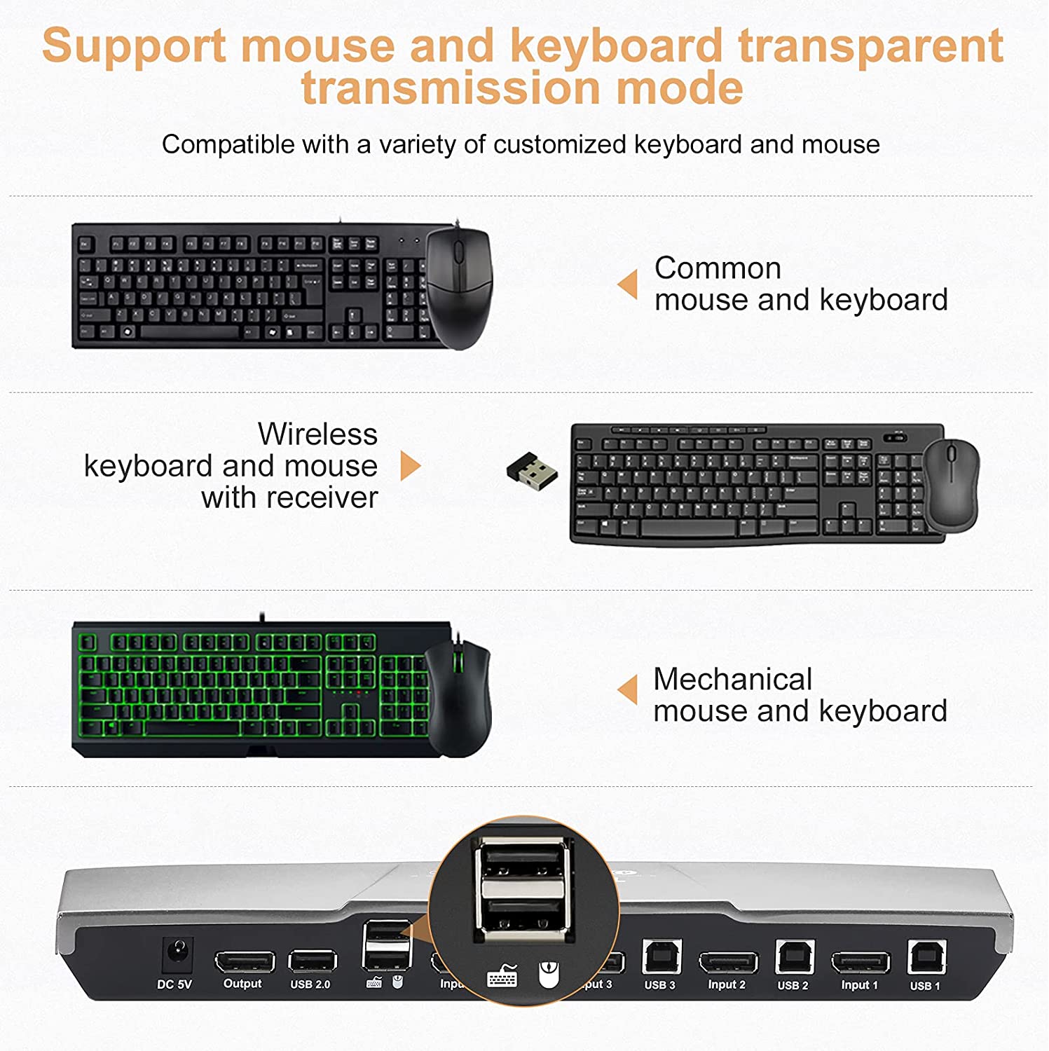 TESmart KVM Switch DisplayPort, 4 Port KVM Box, UHD 4K@60Hz RGB 4:4:4, USB 2.0 Hub, Hotkey, Button Switching, DP PC Keyboard Mou