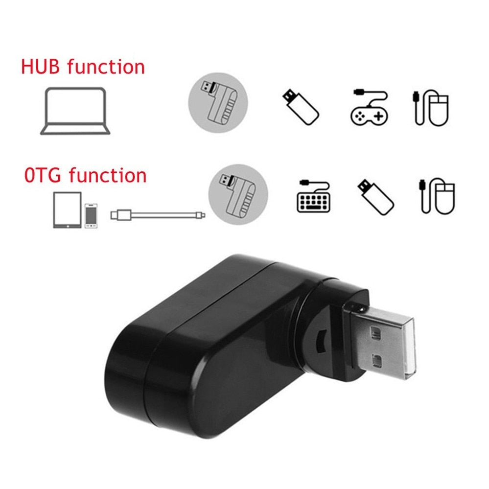 PzzPss 3 Port Multi 2.0 USB HUB Mini USB Hub عالي السرعة تدوير الفاصل محول لأجهزة الكمبيوتر المحمول المحمول لملحقات جهاز الكمبيوتر الشخصي