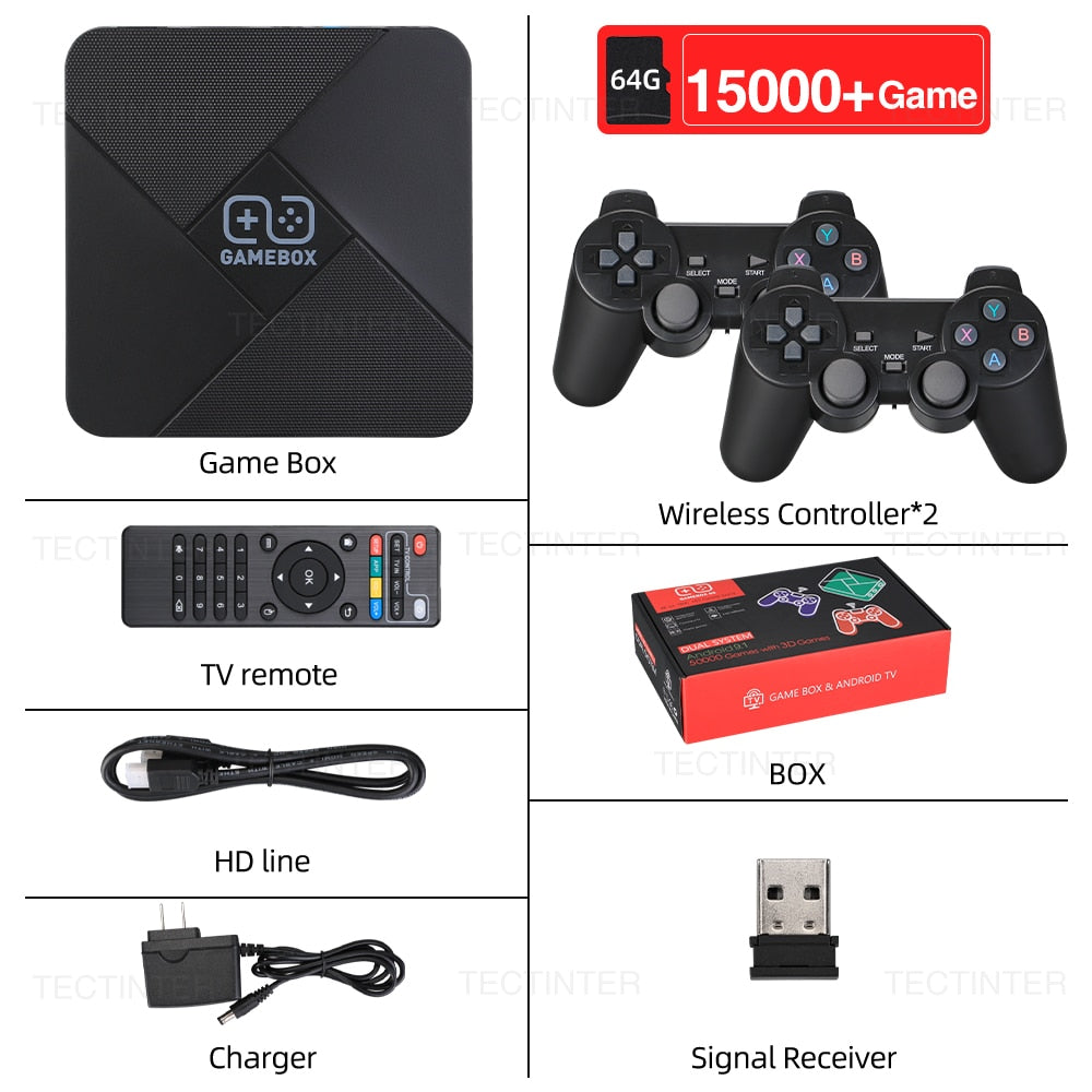 Dual-System 4K Video Game Console TV Game Player Wireless Gamepad Built in 40000+ Games 128G TV Box Support NDS/PS1/PSP/N64