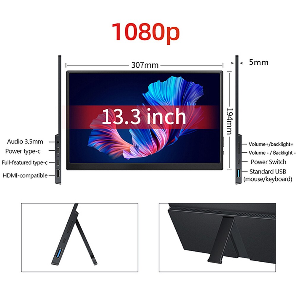 10.5 Inch Portable Monitor Extend Screen FHD 1920X1280P Display Game Screen 220Cd Easy To Use HDMI-Compatible for Mini Laptop