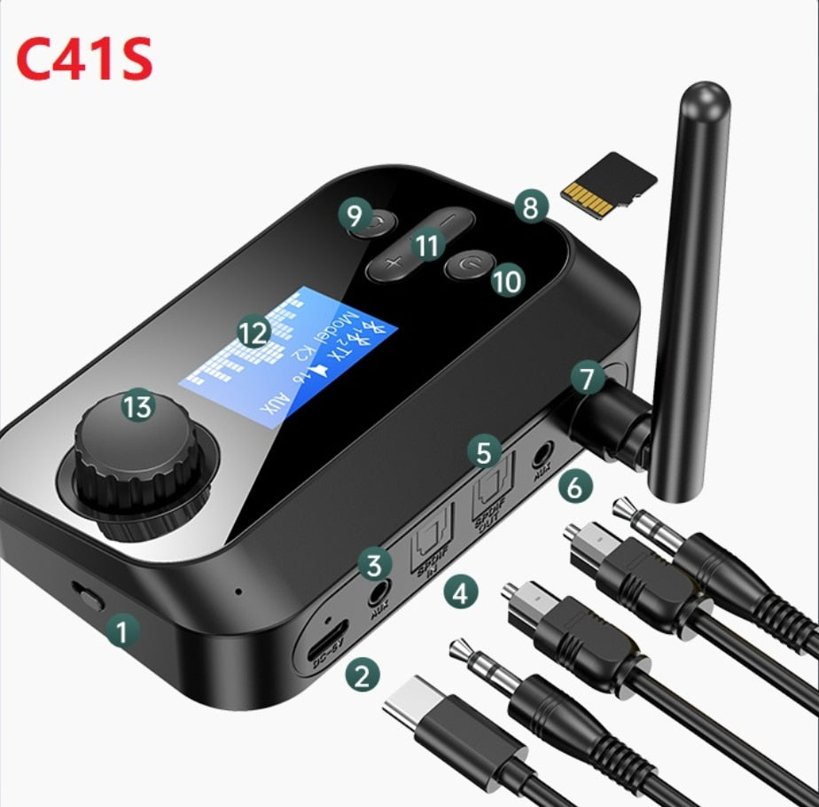 New 6 in 1 Long Range Bluetooth 5.1 Audio Transmitter Receiver RCA 3.5mm AUX Stereo Wireless Adapter For PC TV Headphones