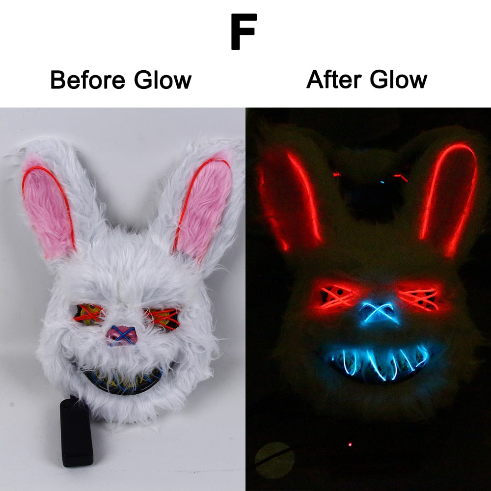 Hot Carnival EL Wire Bunny Mask Masquerade LED Rabbit Mask Glowing Halloween Party Mask For Birthday Wedding Party Cosplay Props