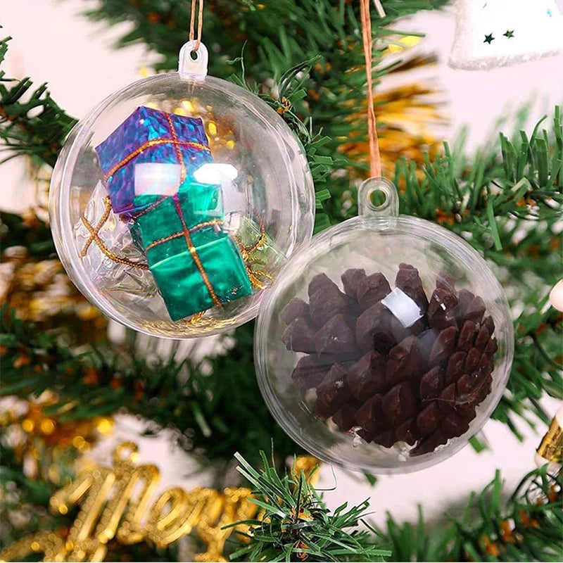 10Pc Christmas Transparent Ball Plastic Christmas Trees Open Ball Box Bauble Ornament Wedding Gift Present Party Home Decoration