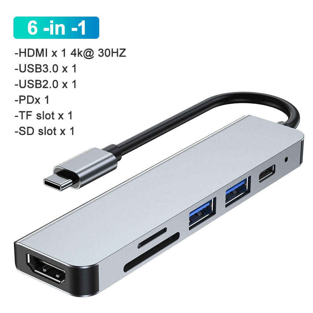 محطة إرساء Usb c Usb Hub 3 0 Type C إلى Multi Usbc 3.0 Splitter Otg Hdmi RJ45 Micro Sd قارئ البطاقات محطة قاعدة لأجهزة الكمبيوتر المحمول