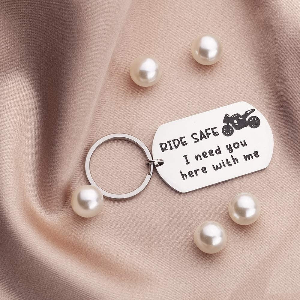 Fathers Day Ride Safe Keychain Biker Motorcycle Keyring Gift for Him Boyfriend Husband Dad Couples Gifts for New Driver Biker