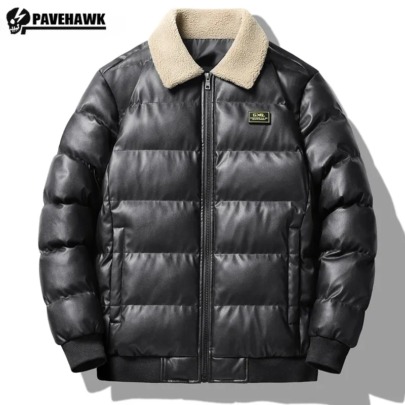Winter Warm Leather Down Parkas Men Padded Casual Jacket Windproof Waterproof Overcoat Coat Male Outdoor Bomber Windbreaker 5XL