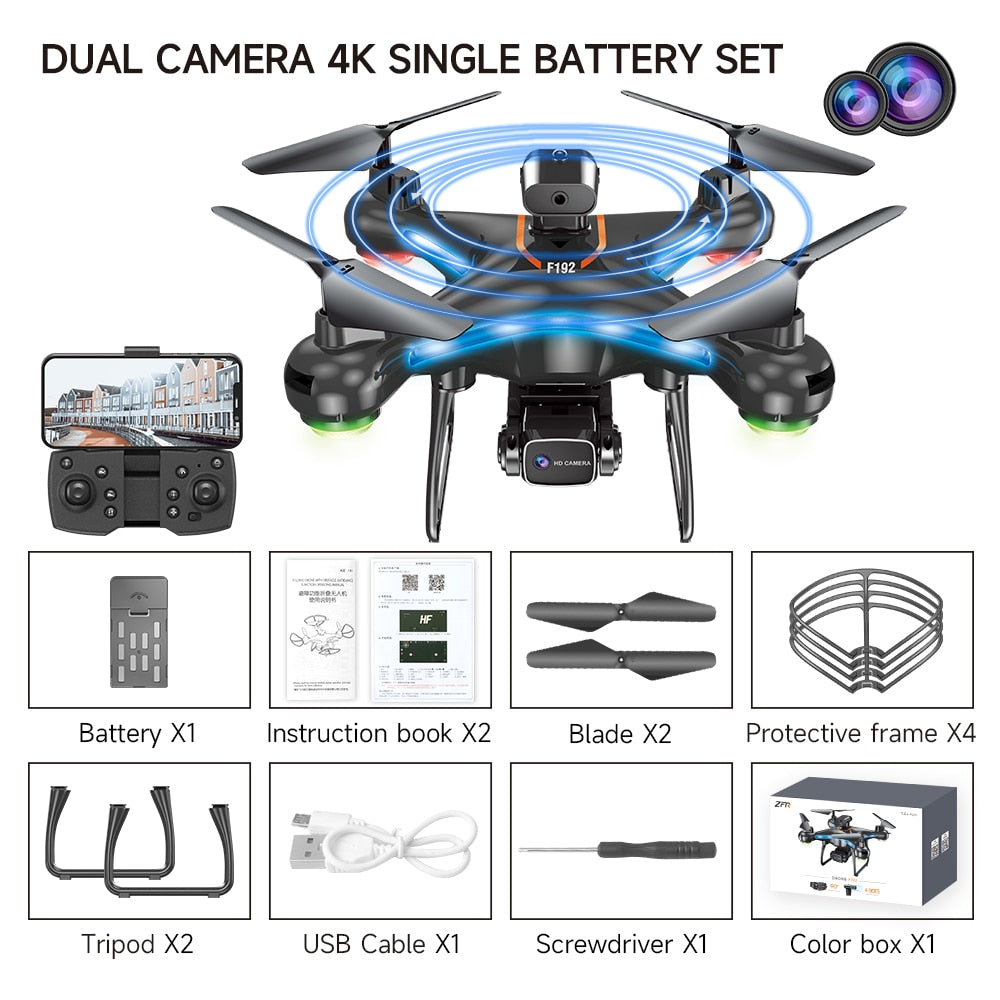 F192 RC Drone 4K Professional Dual Camera Obstacle Avoidance Optical Flow Positioning 143g Foldable Quadcopter Helicopter Gifts