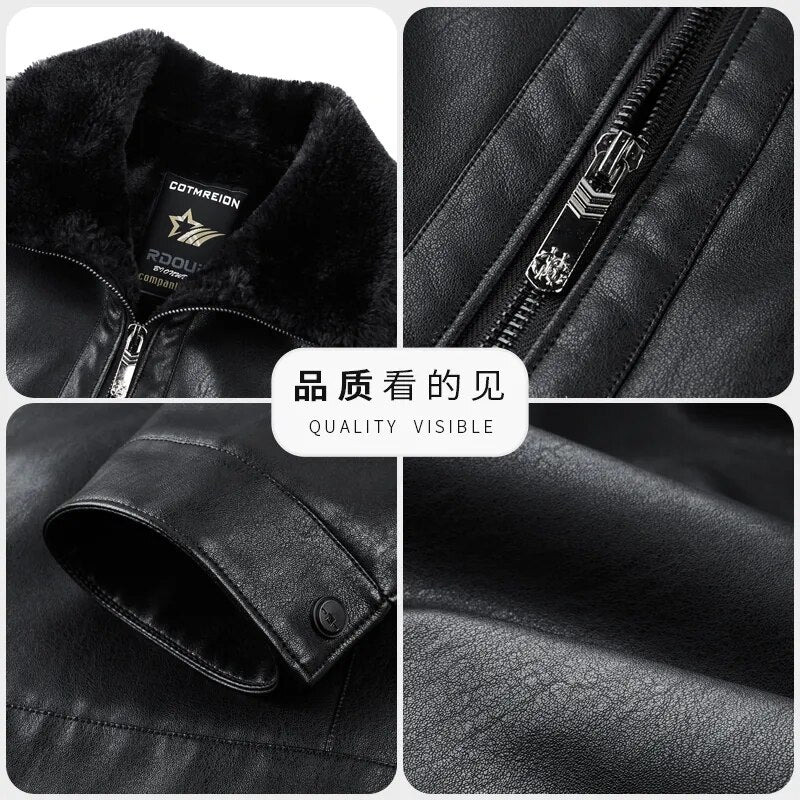 Autumn And Winter Men's High End Natural Leather Coat Lamb Fur Collar Middle Aged And Youth Jacket Business Casual Wear