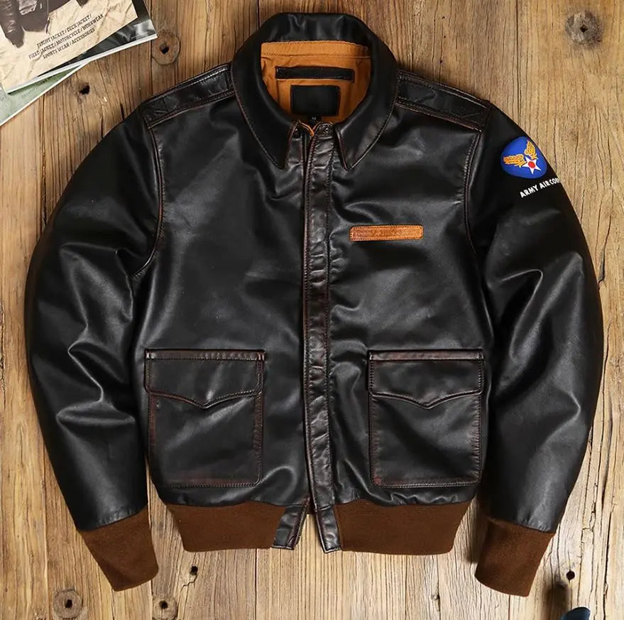 YR!Free shipping.EastMan Classic A-2 horsehide coat.Vintage Us air force genuine leather jacket.A2 Bomber leather cloth 천연 마피