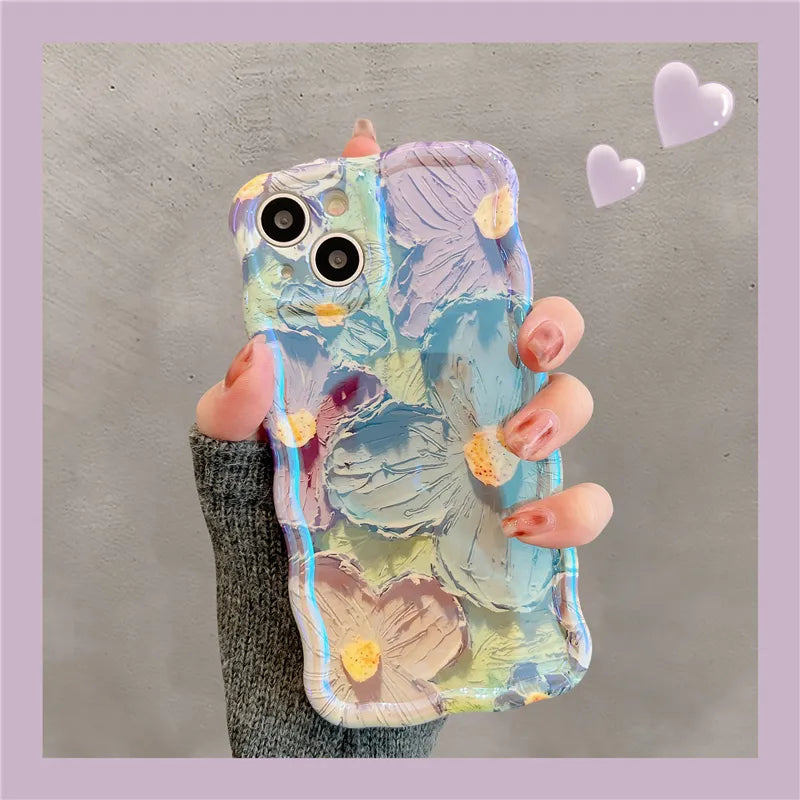 Luxury Flowers Laser Glitter iPhone Case For iPhone 14 Pro Max 13 12 11 14 Plus Fashion Soft Silicone Shockproof Bumper Cover