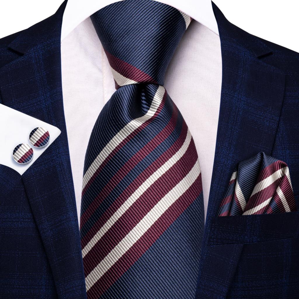 Black Red Striped Silk Wedding Tie For Men Handky Cufflink Gift Men Necktie Fashion Business Party Dropshiping Hi-Tie Designer