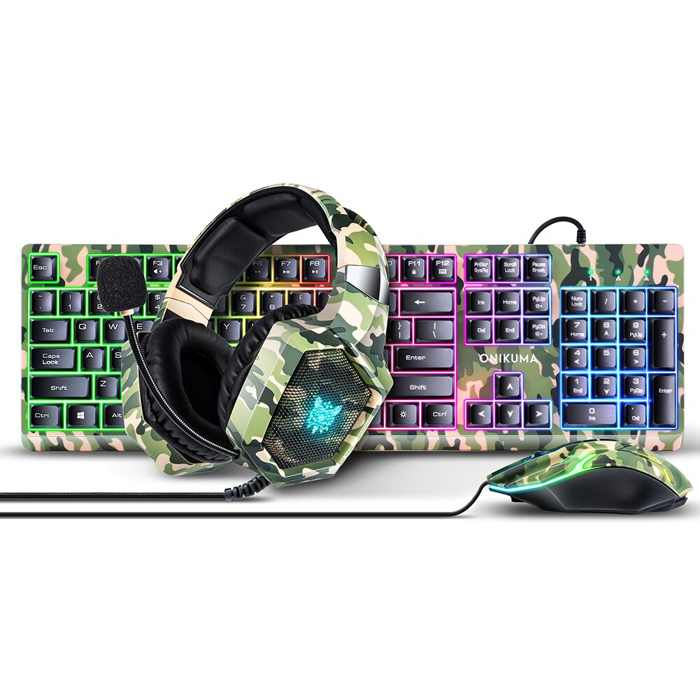 Camouflage Mouse Keyboard Headset Three Piece Set Keyboard Mouse Headset Combo with Microphone Computer Accessories for Gamer