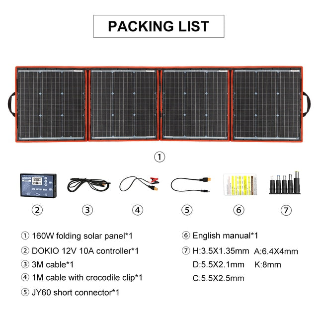 DOKIO 150W Portable Solar Panel 12V Solar Battery For Home/Car/Boat Foldable Solar Panel 150w Monocrystalline