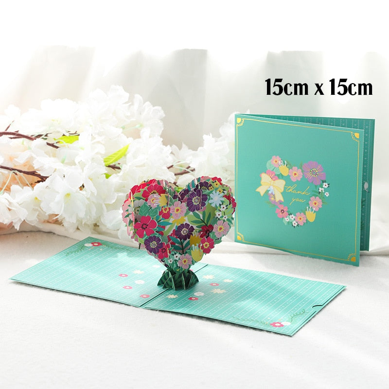 3D Pop UP Happy Birthday Greeting Invitation Card Happy Mother Father Day Love Mom Dad Rose Flower Easter Bunny Thank You Gift