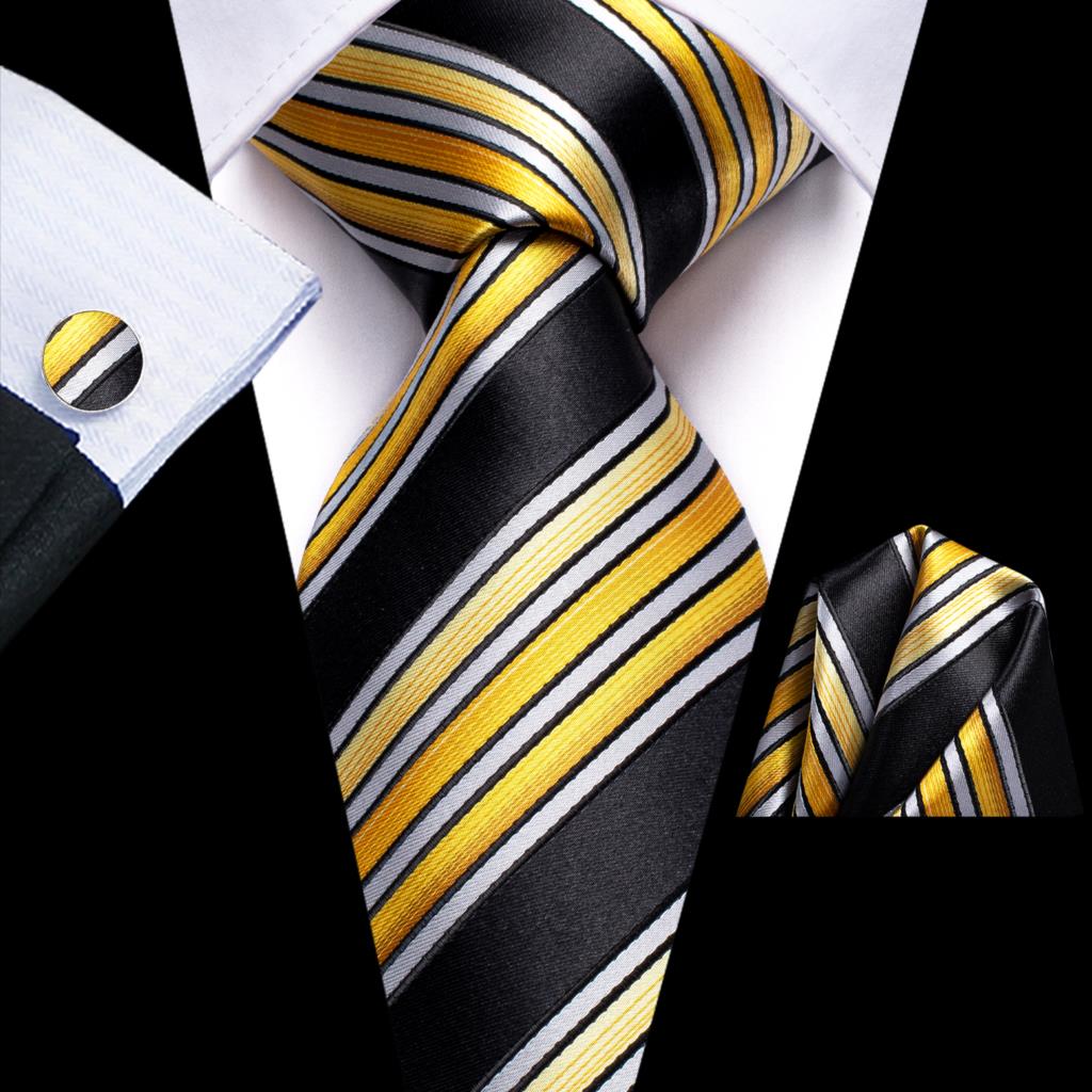 Black Red Striped Silk Wedding Tie For Men Handky Cufflink Gift Men Necktie Fashion Business Party Dropshiping Hi-Tie Designer