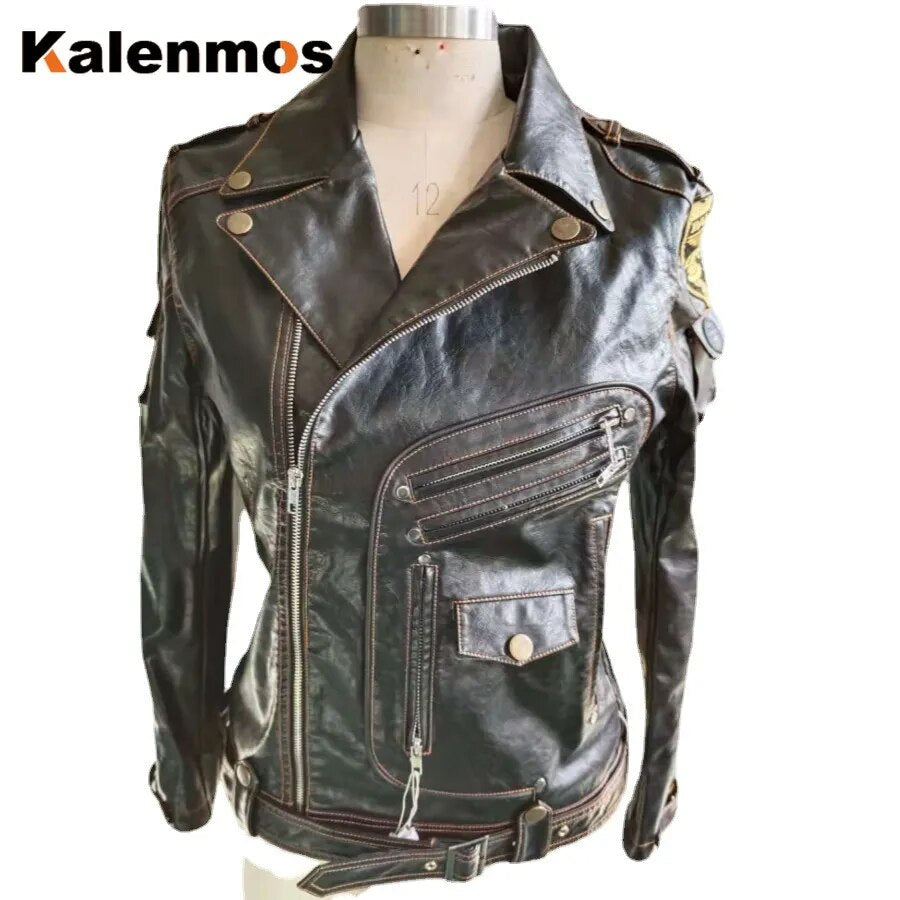 Men PU Leather Coat Jacket Spring Fall Top Slim Streetwear Gothic Moto Biker Punk