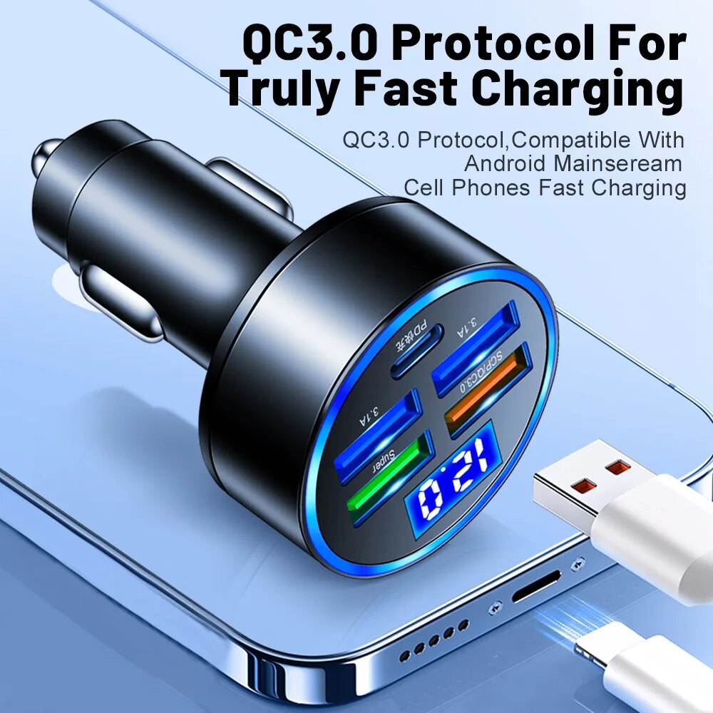 Fast Charging 150W 5 Ports Car Charger PD QC3.0 USB