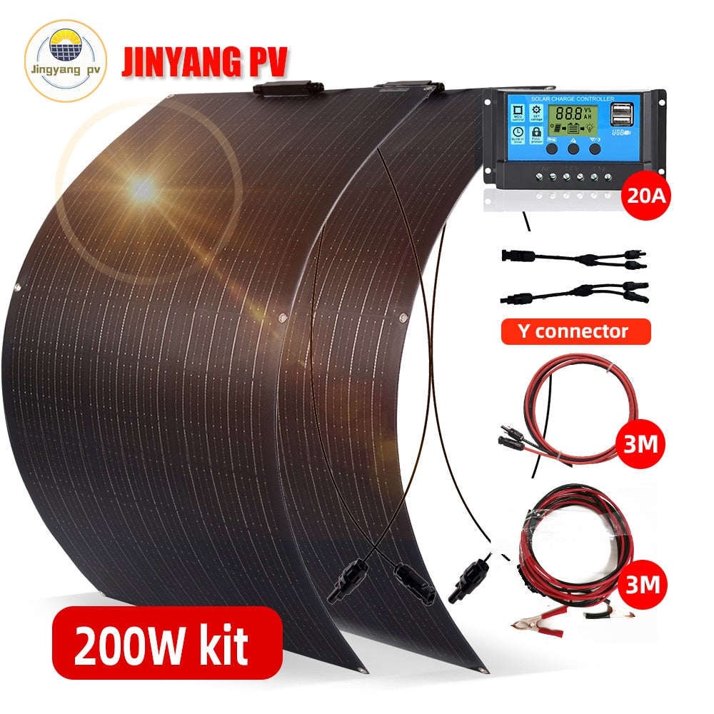 Jingyang Solar Panel 300w 330W 400w 440W 200w 100w 110W ETFE Flexible Monocrystalline Solar Cell 1000w 12V Battery Charger