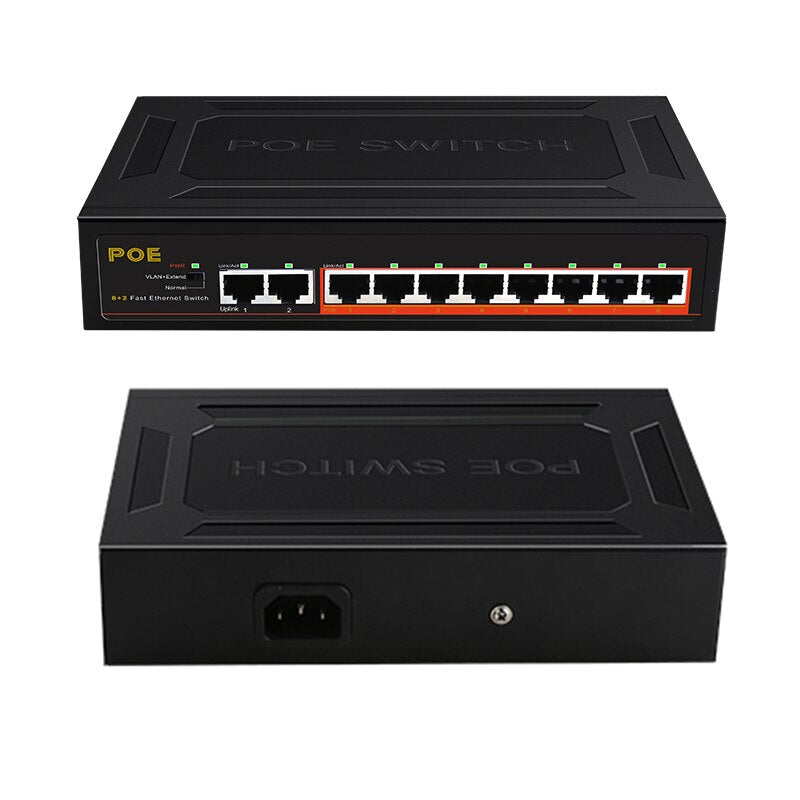 TEROW POE Switch 10-Port 100Mbps Ethernet Smart Switch 8 PoE+2 UpLink With Internal Power Office Home Network Hub for IP Camera