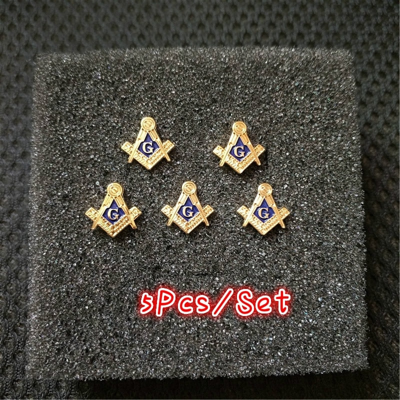 5Pcs/Set Vintage Popular Gold Plated Masonic Freemasonry Lapel Pin Badges Brooch for Men and Women Collar Pin Masonic Jewelry