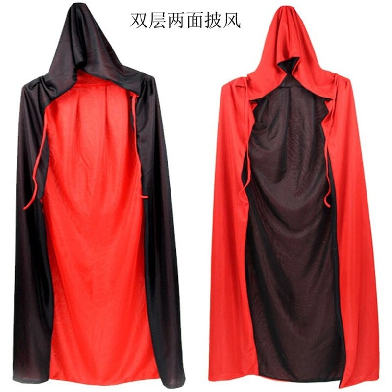 2023 Adult Child Halloween Costumes Red Black Wizard Vampire Cosplay Double Sided Hooded Cloak Dracula Devil Fancy Costumes Cape