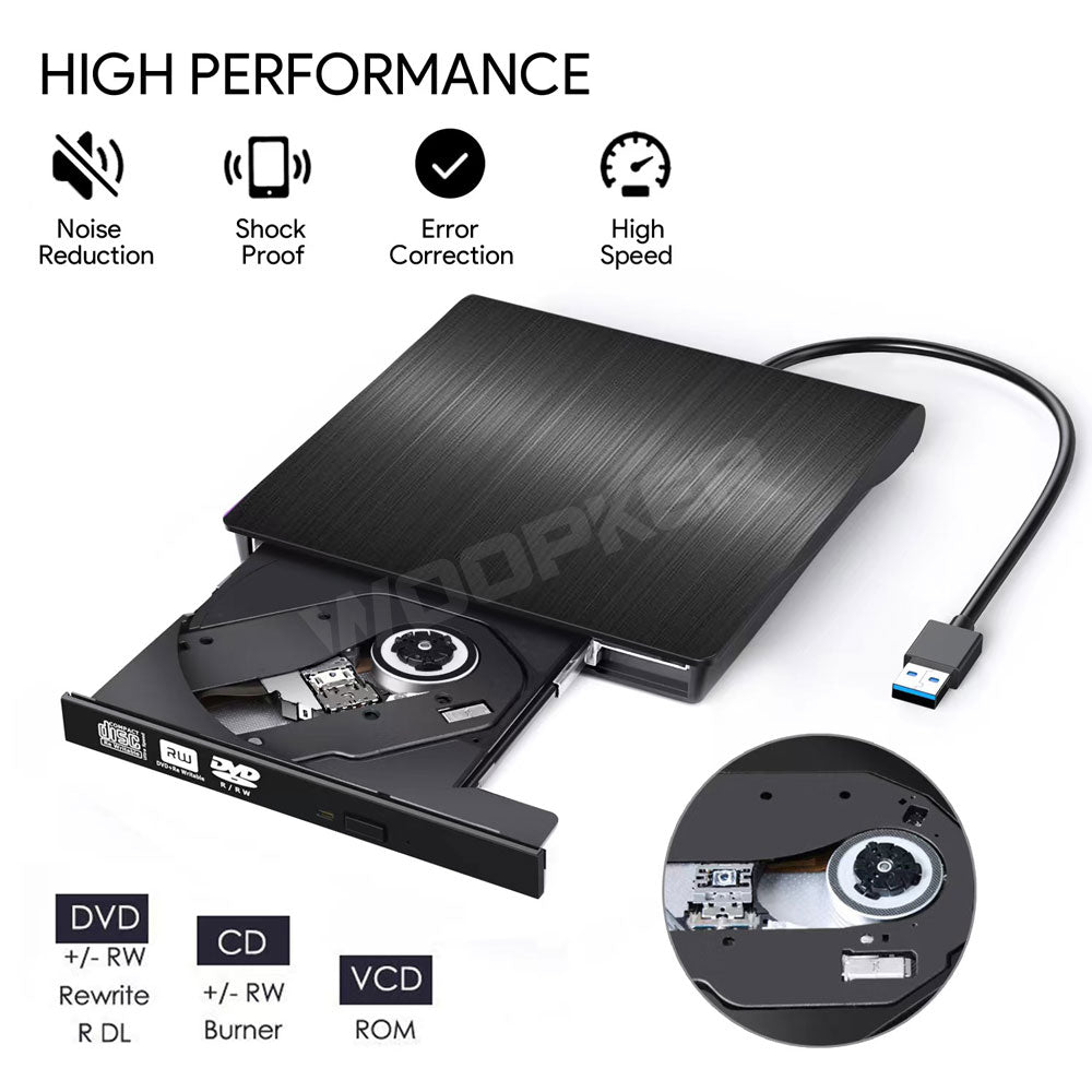 Woopker External DVD-RW Player CD DVD Burner USB 3.0 Drive Reader for PC Laptop Desktop Mac Windows Linux Apple iOS