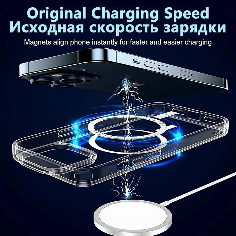 Original Transparent For Magsafe Case For iPhone 14 13 12 11 Pro XS Max XR X XS 14 Plus Wireless Charger Magnetic Silicone Cover