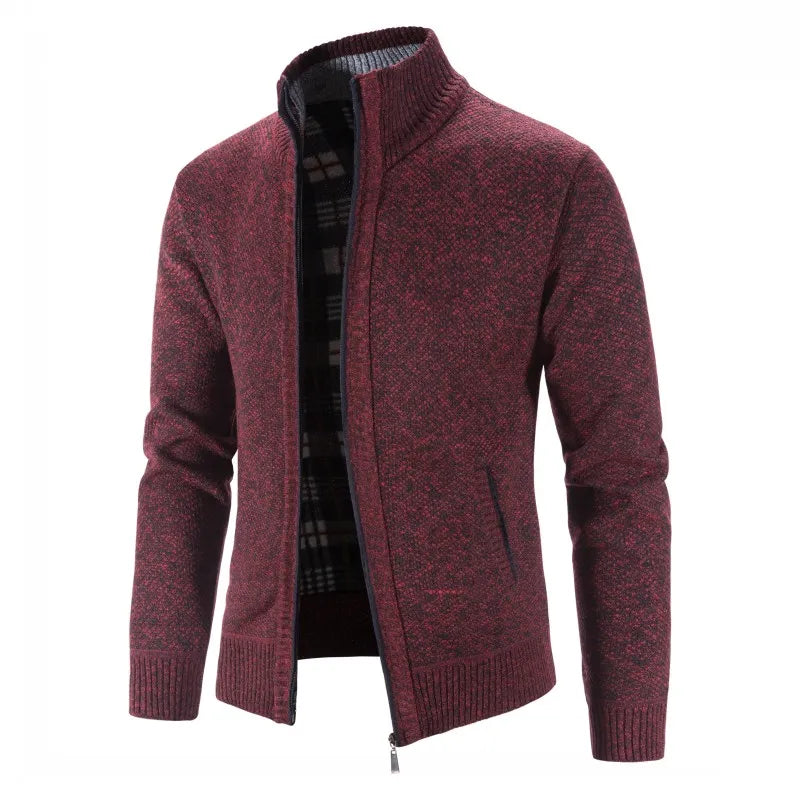 8 Colors 2023 Autumn/Winter New Plush and Thickened Stand Collar Jacket Jacket Half High Neck Knitted Cardigan Sweater for Men