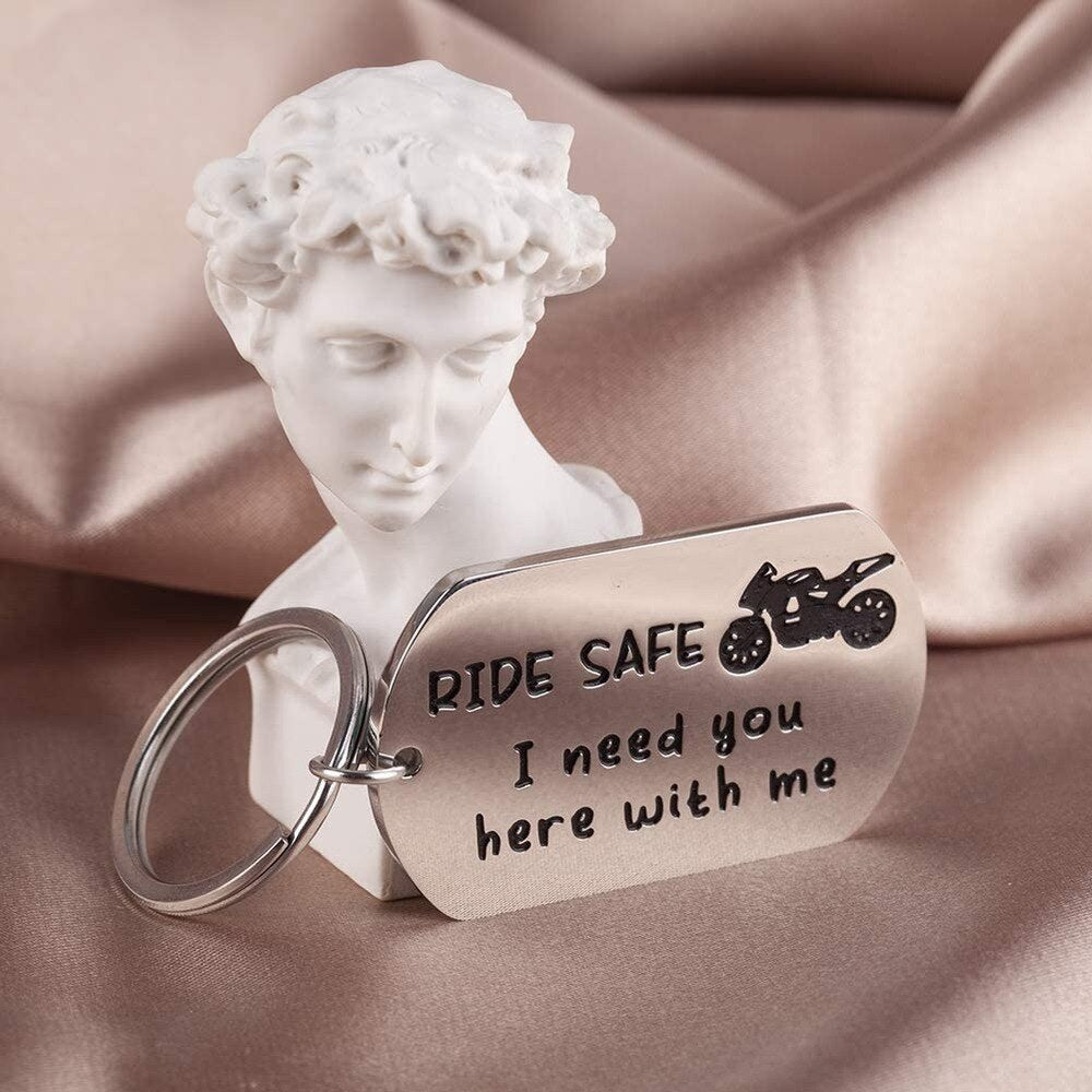 Fathers Day Ride Safe Keychain Biker Motorcycle Keyring Gift for Him Boyfriend Husband Dad Couples Gifts for New Driver Biker