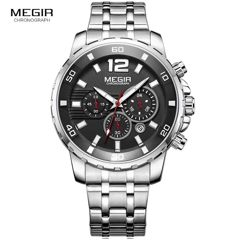 Megir Men's Gold Stainless Steel Quartz Watches Business Chronograph Analogue Wristwatch for Man Waterproof Luminous 2068GGD-2N3